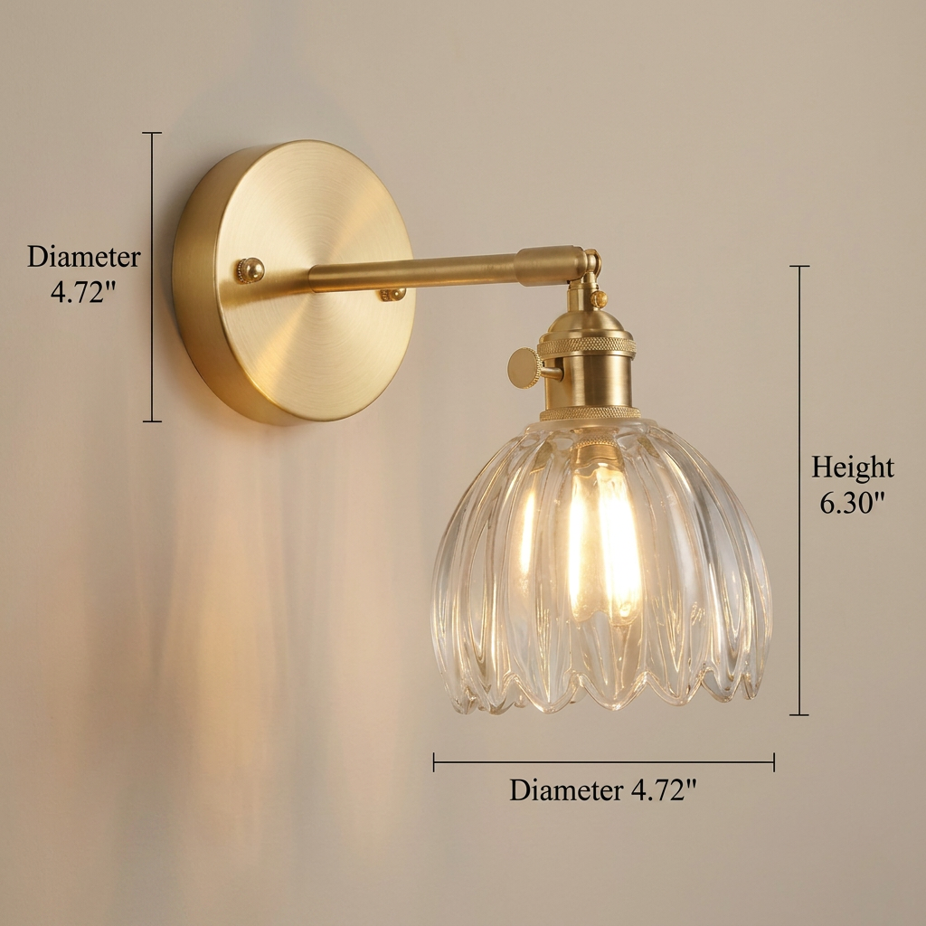 Vintage Glass Wall Sconce with Brass Arm and Shade