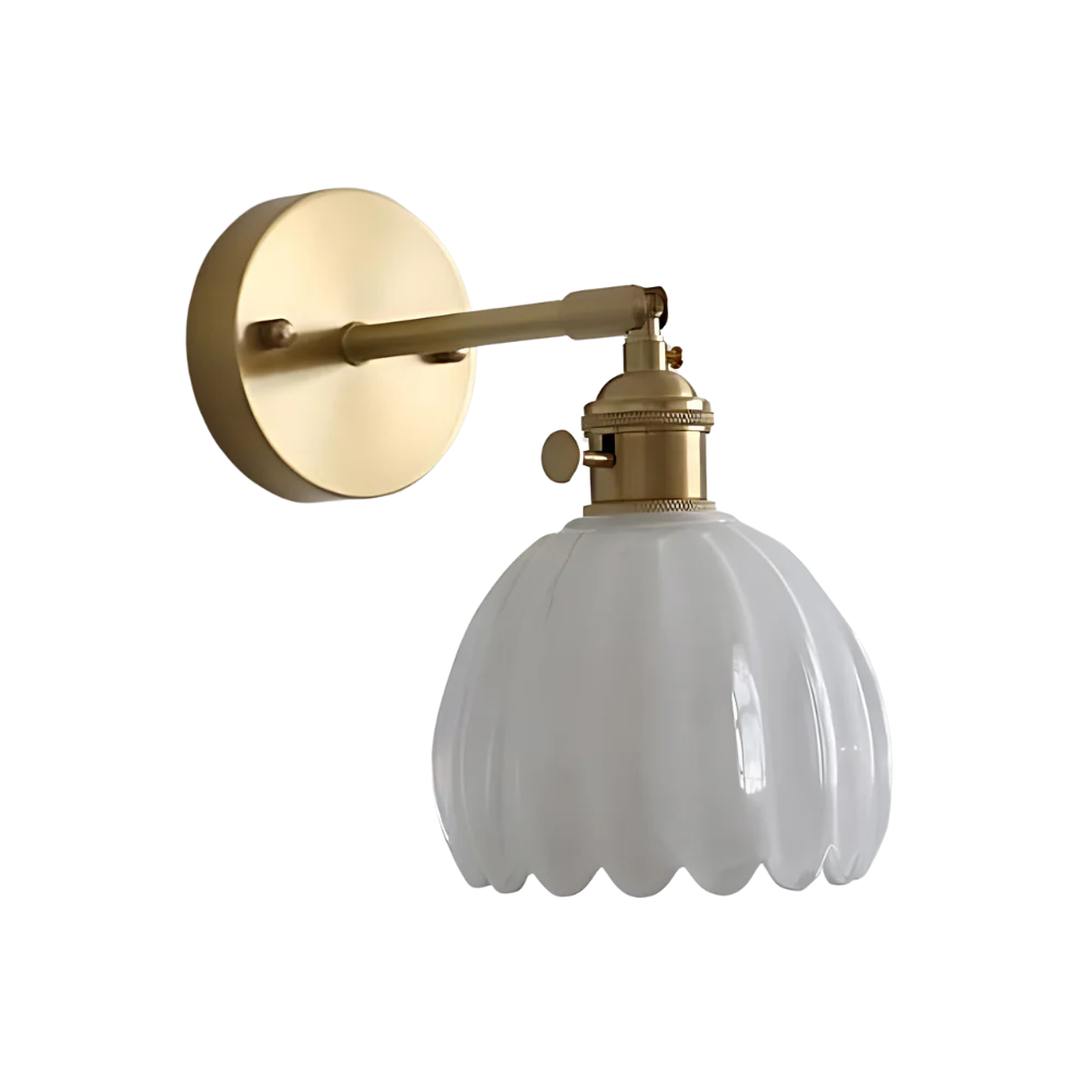 Vintage Glass Wall Sconce with Brass Arm and Shade