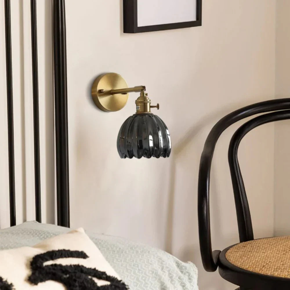 Vintage Glass Wall Sconce with Brass Arm and Shade