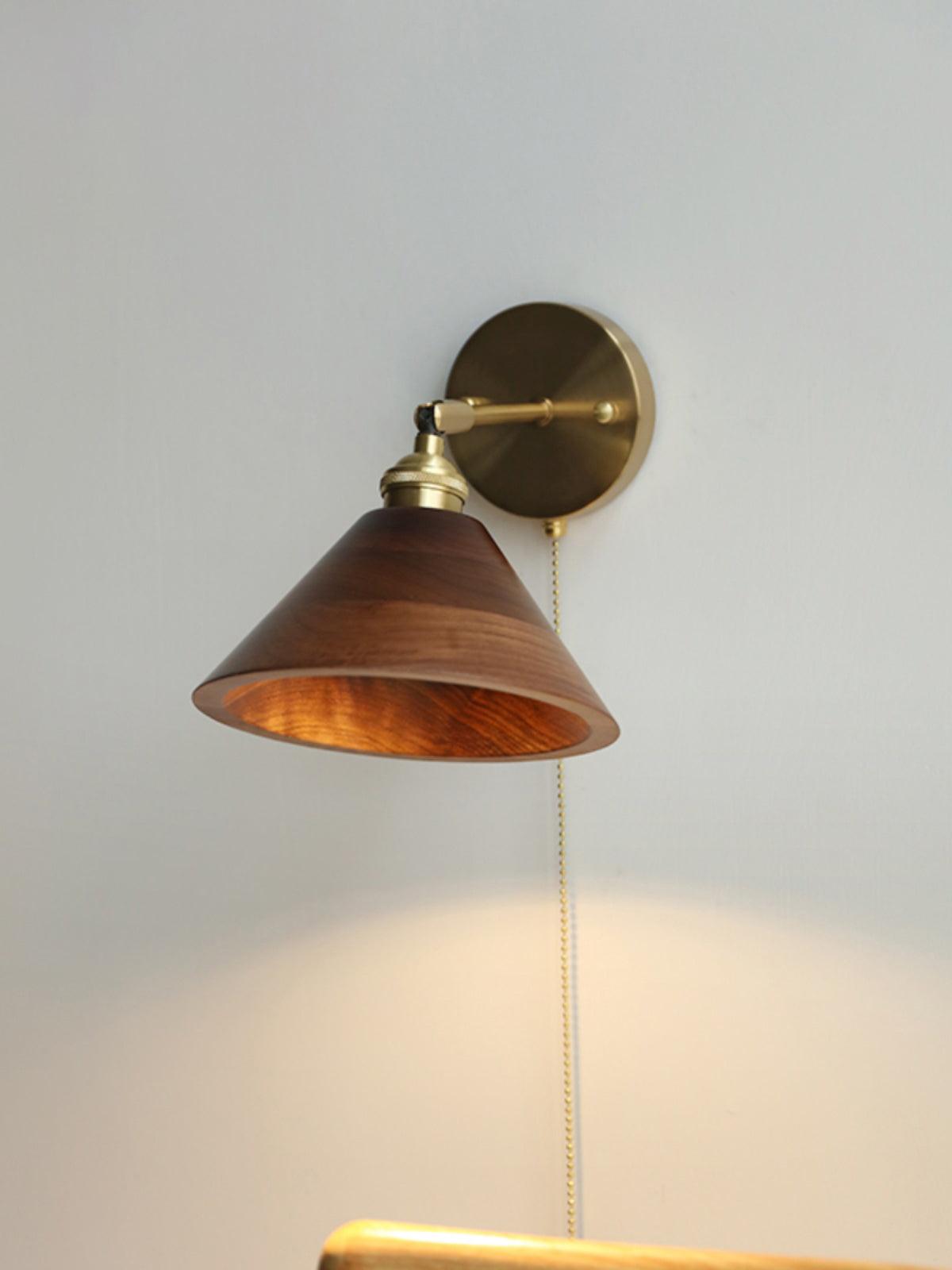 Vintage Wood Wall Sconce with Brass Dome Shade