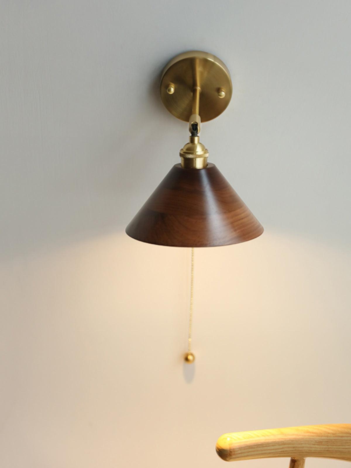 Vintage Wood Wall Sconce with Brass Dome Shade