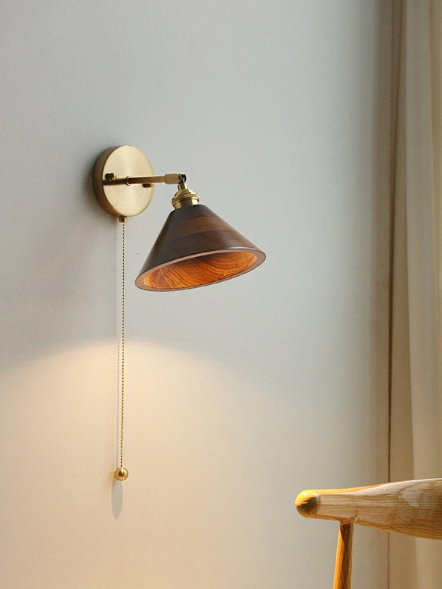 Vintage Wood Wall Sconce with Brass Dome Shade