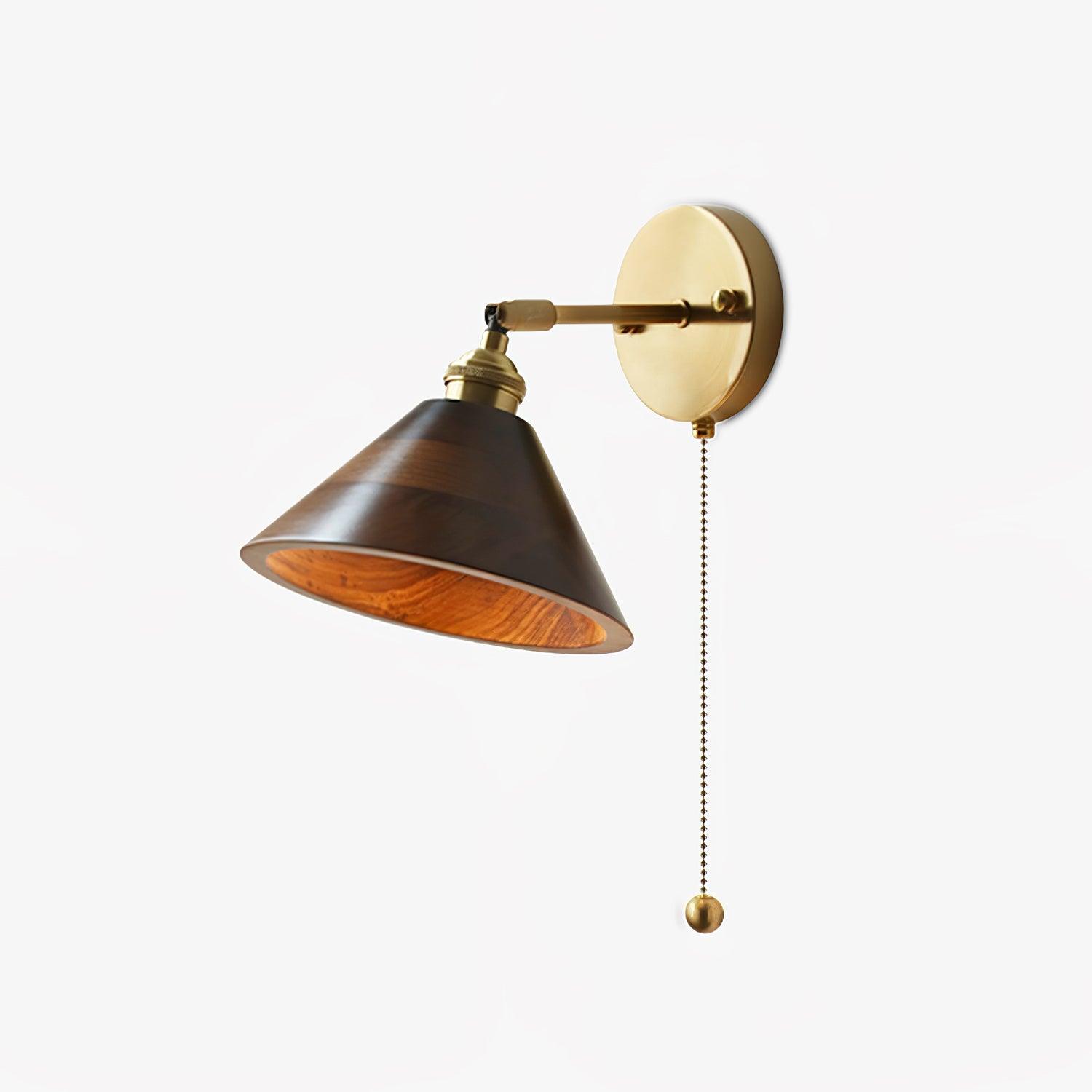 Vintage Wood Wall Sconce with Brass Dome Shade
