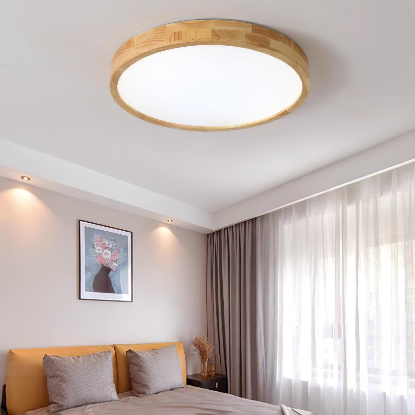 Wood Ceiling Light with Round LED Flush Mount