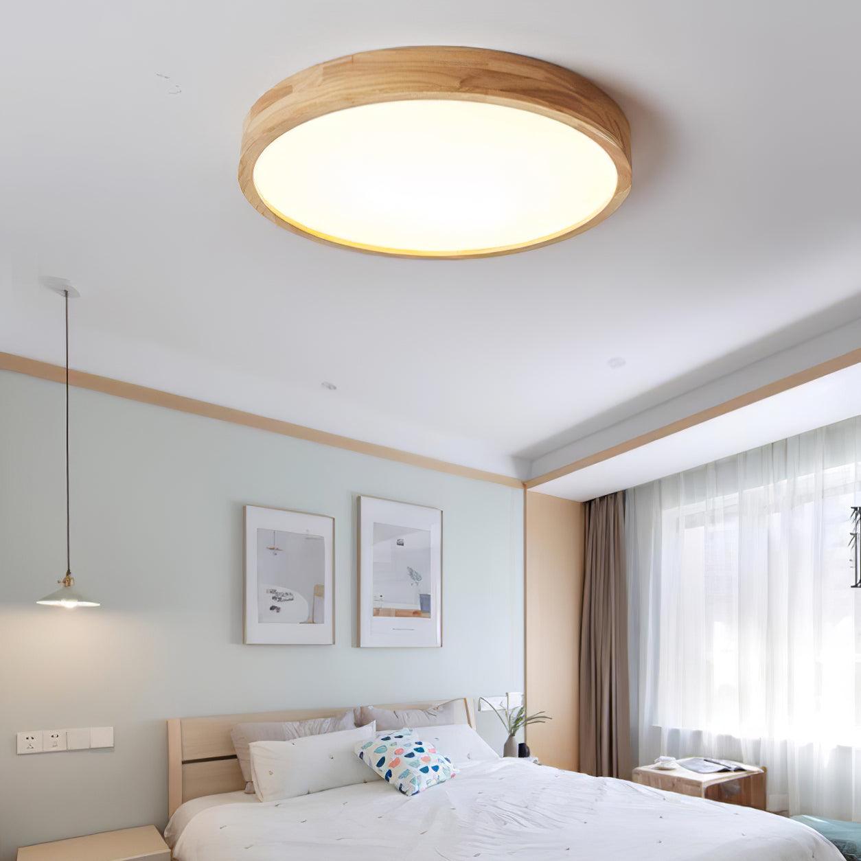 Wood Ceiling Light with Round LED Flush Mount