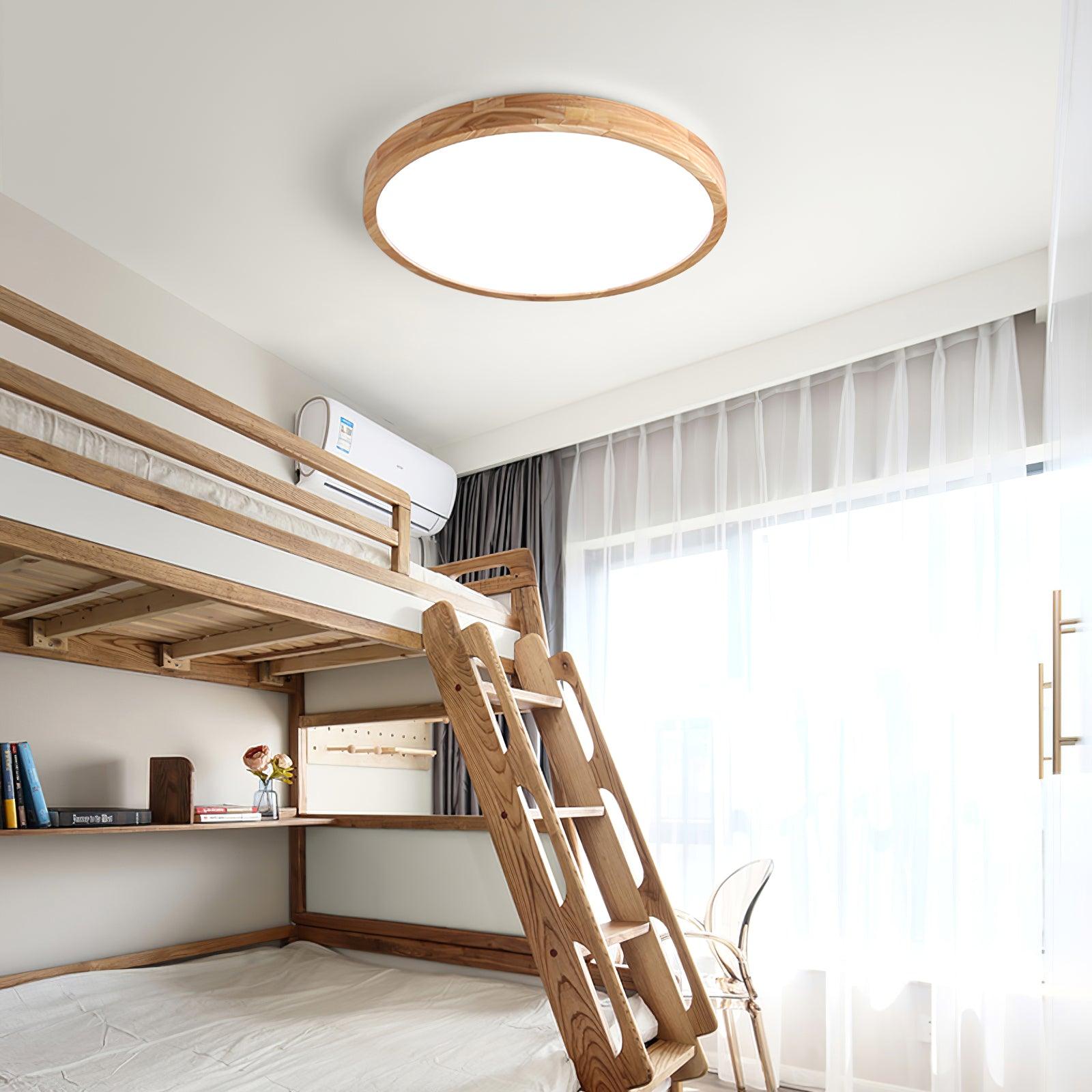 Wood Ceiling Light with Round LED Flush Mount
