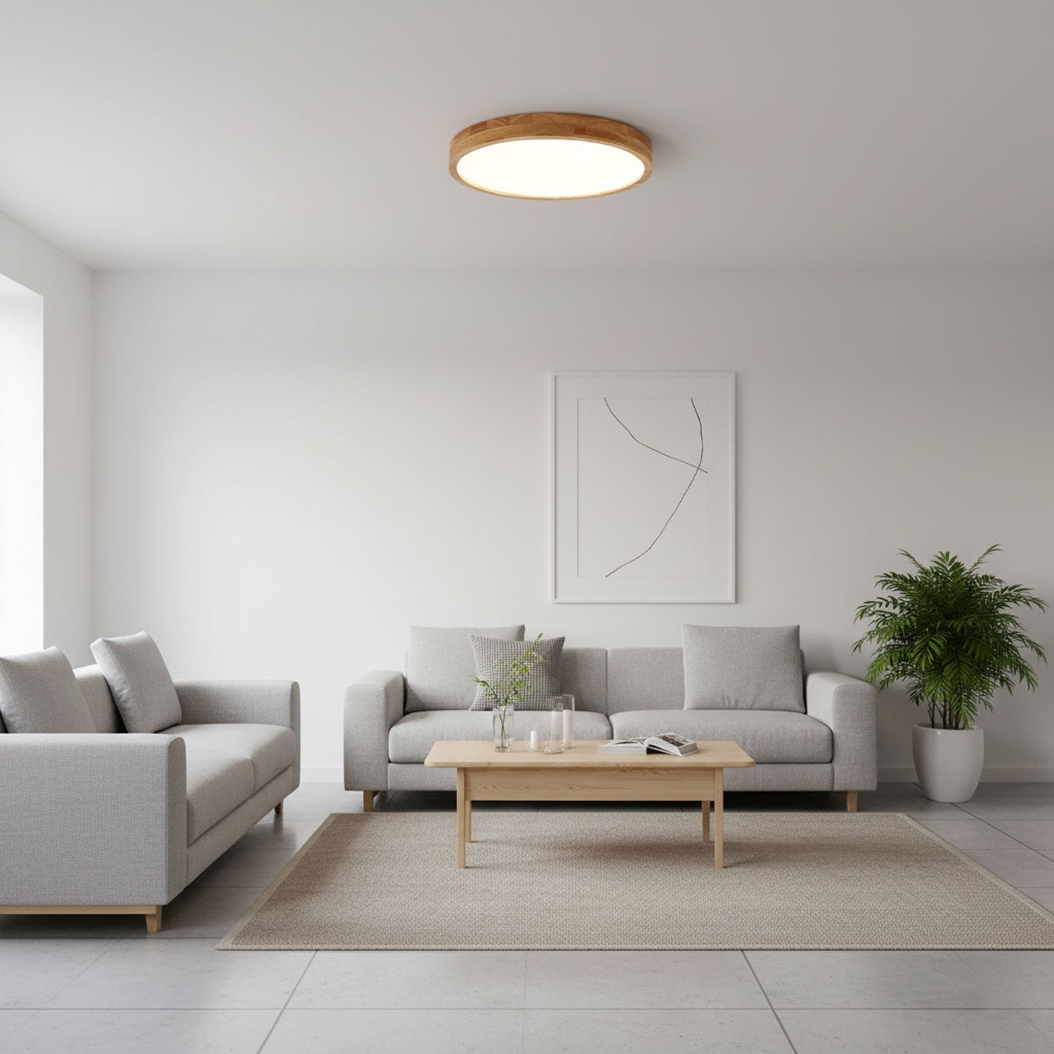 Wood Ceiling Light with Round LED Flush Mount