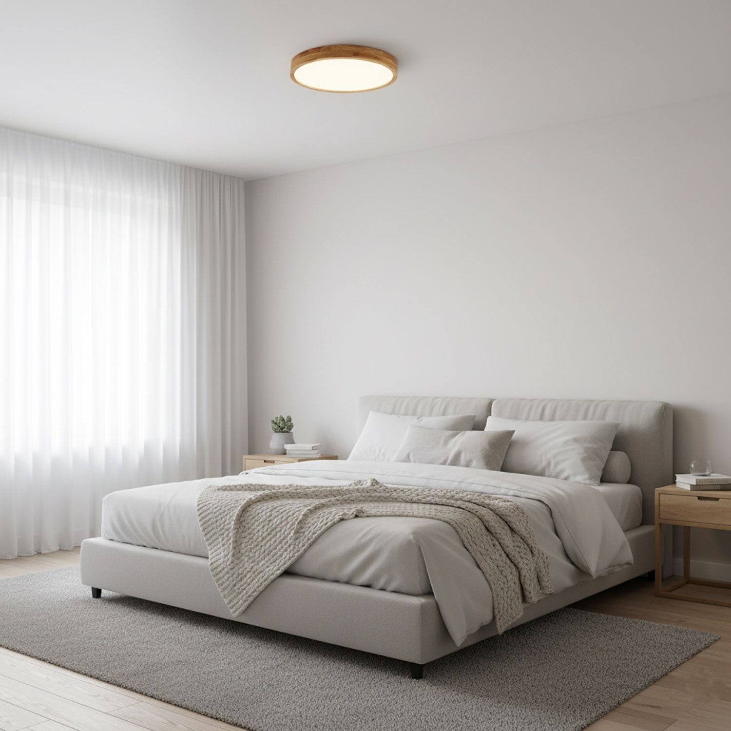 Wood Ceiling Light with Round LED Flush Mount
