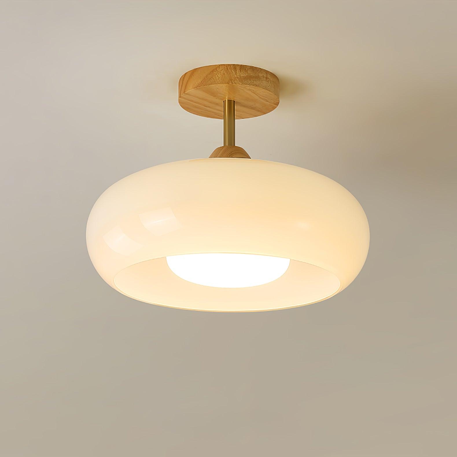 Wood Dome Ceiling Light with Glass Shade LED