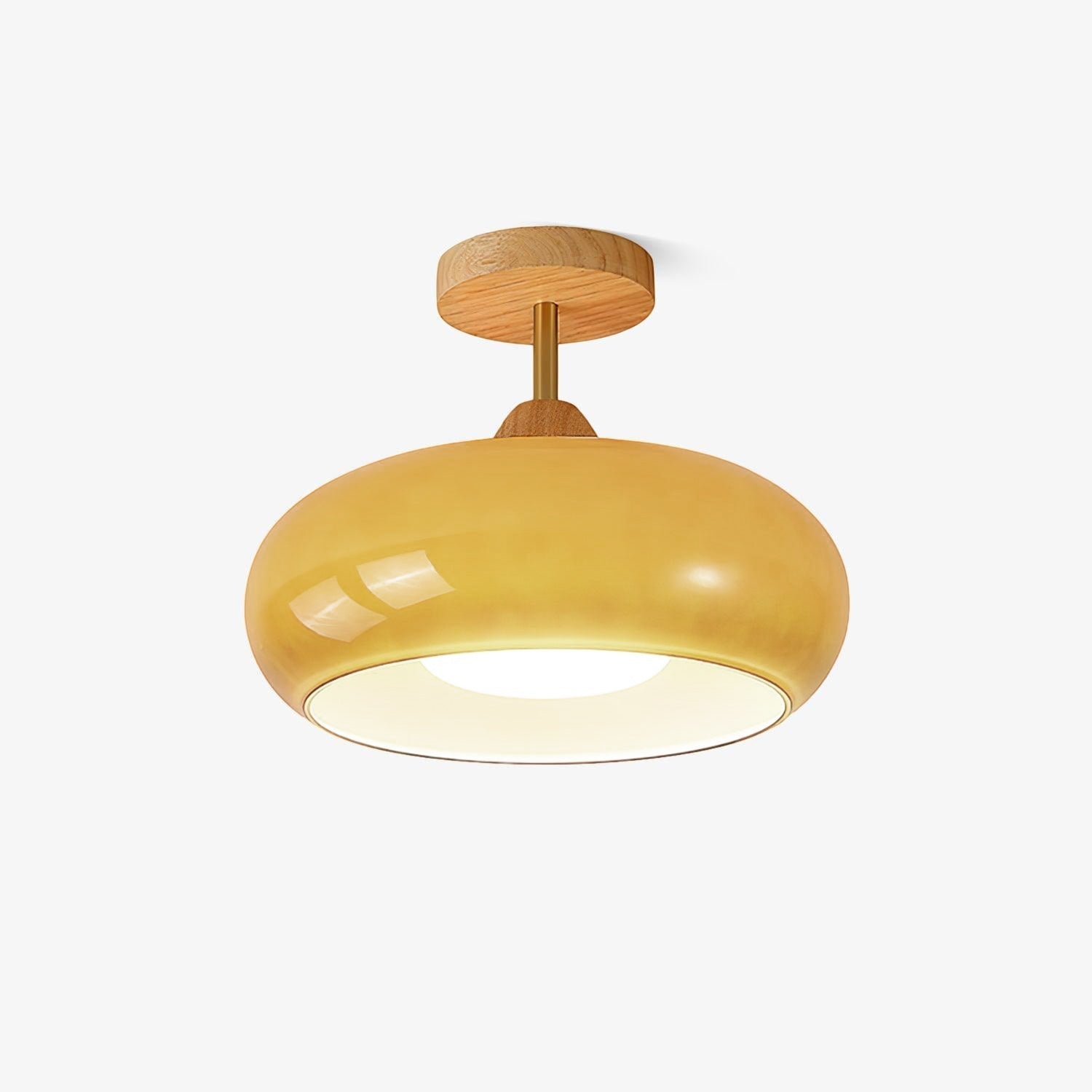 Wood Dome Ceiling Light with Glass Shade LED