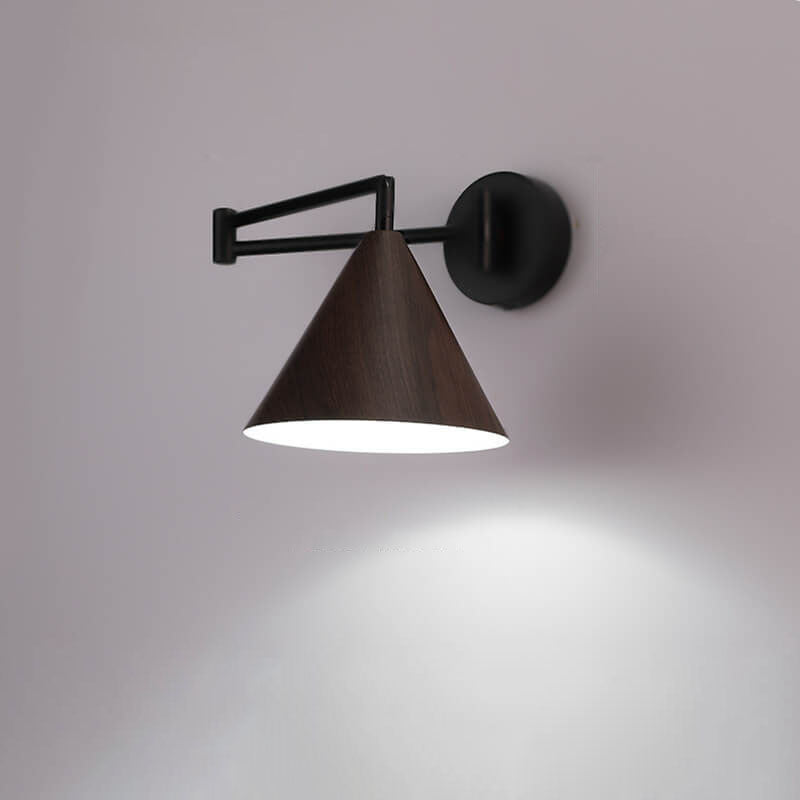 Wood Iron Wall Sconce with Swing Arm and Cone