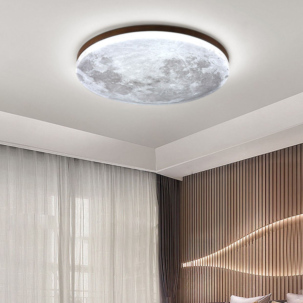 Wood Moon Ceiling Light with LED Round Design