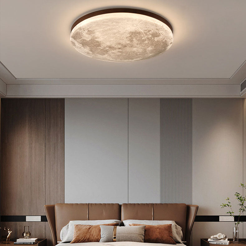 Wood Moon Ceiling Light with LED Round Design