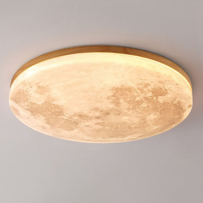Wood Moon Ceiling Light with LED Round Design