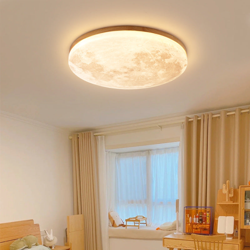 Wood Moon Ceiling Light with LED Round Design