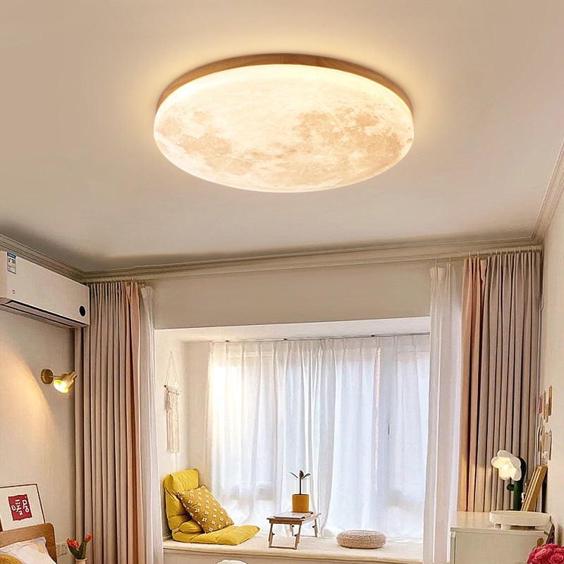 Wood Moon Ceiling Light with LED Round Design