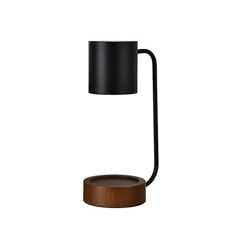 Wood Table Lamp with Metal Shade and Dimmer
