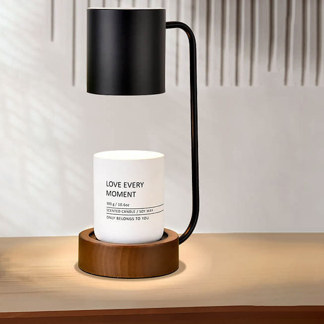 Wood Table Lamp with Metal Shade and Dimmer