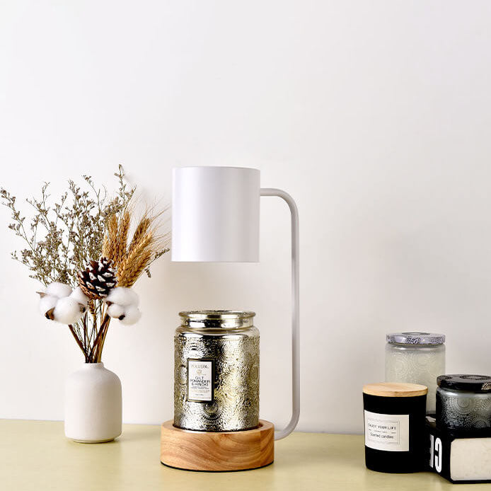 Wood Table Lamp with Metal Shade and Dimmer