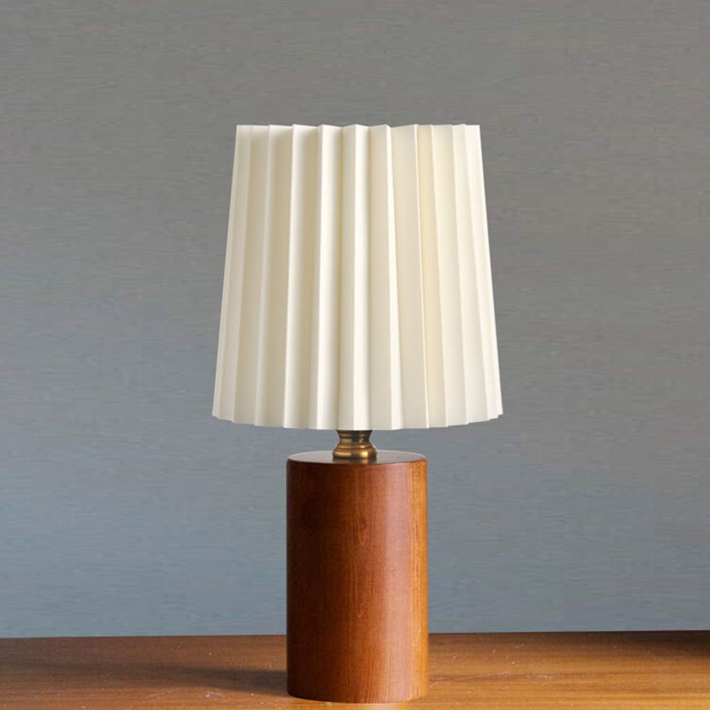Wood Table Lamp with Pleated Fabric Shade