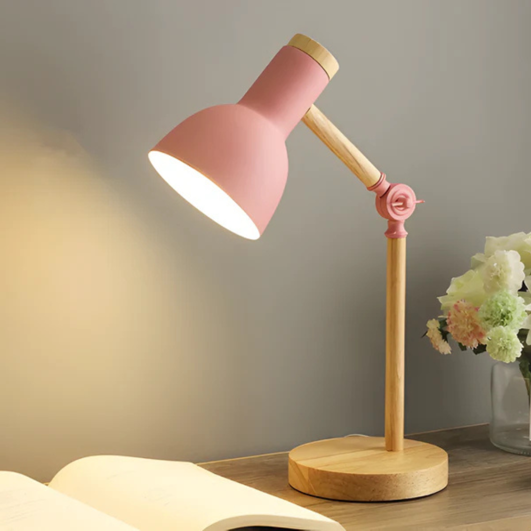 Wood and Metal Table Lamp with Adjustable Arm