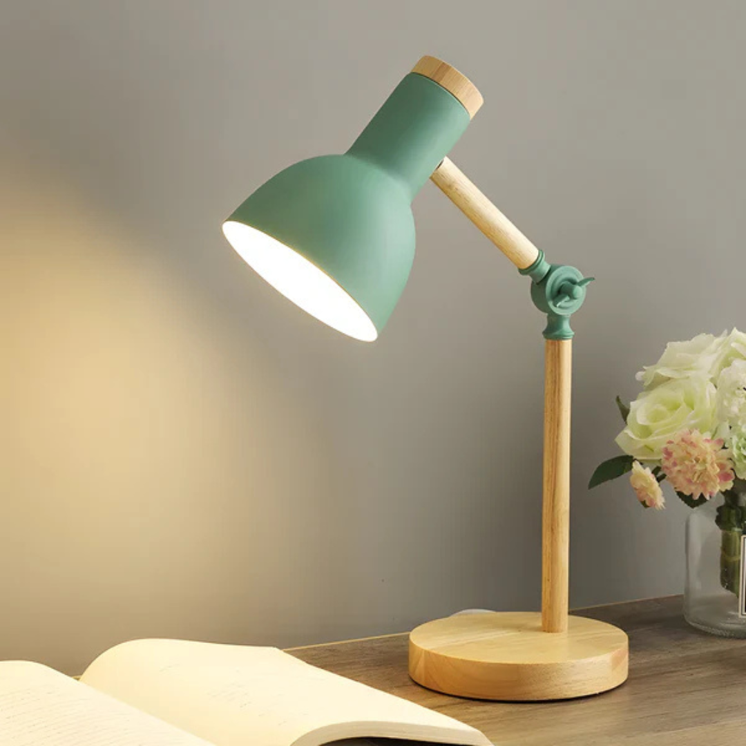 Wood and Metal Table Lamp with Adjustable Arm