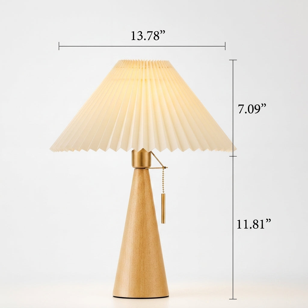 Wooden Table Lamp with Pleated Fabric Shade