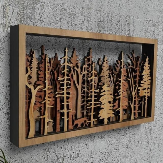 Woodland Nature Wall Art with Layered Trees