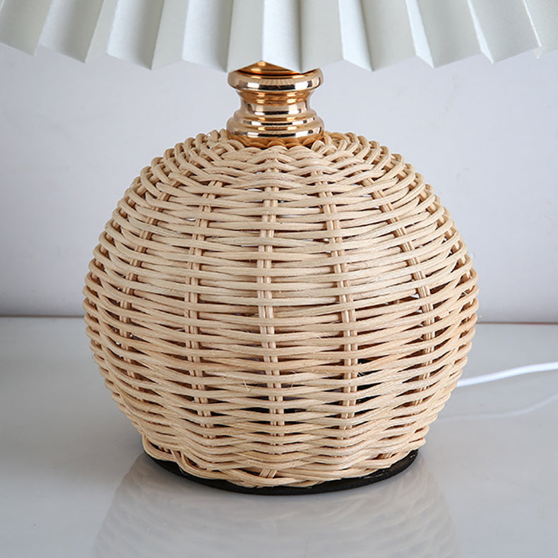 Woven Rattan Table Lamp with Pleated Shade