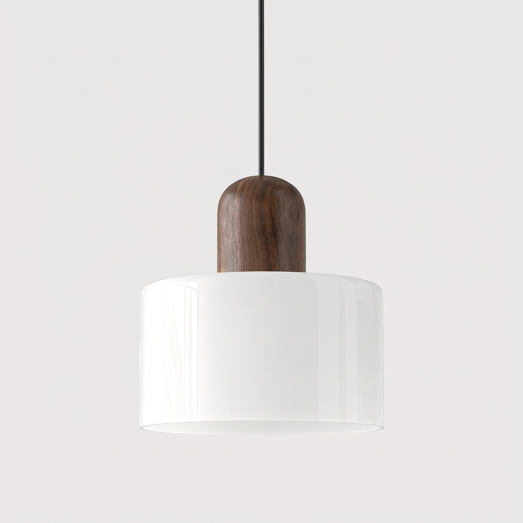 Bauhaus Glass Pendant Light with Iron Accent