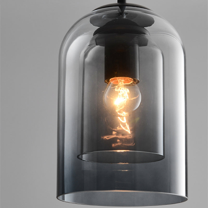 Modern Smoked Glass Pendant with Iron Top