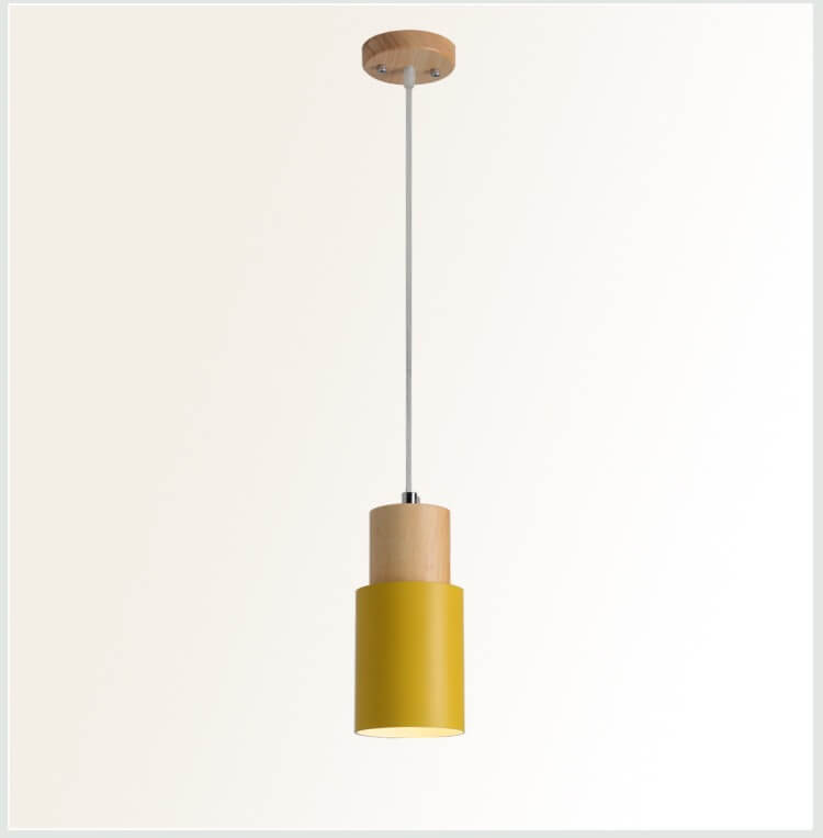 Nordic Wood Pendant Light with Cylinder Shade