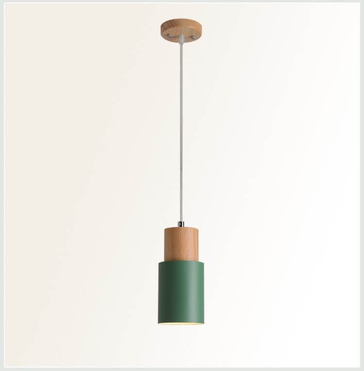 Nordic Wood Pendant Light with Cylinder Shade