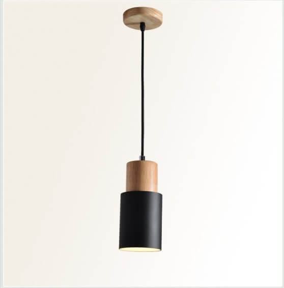 Nordic Wood Pendant Light with Cylinder Shade