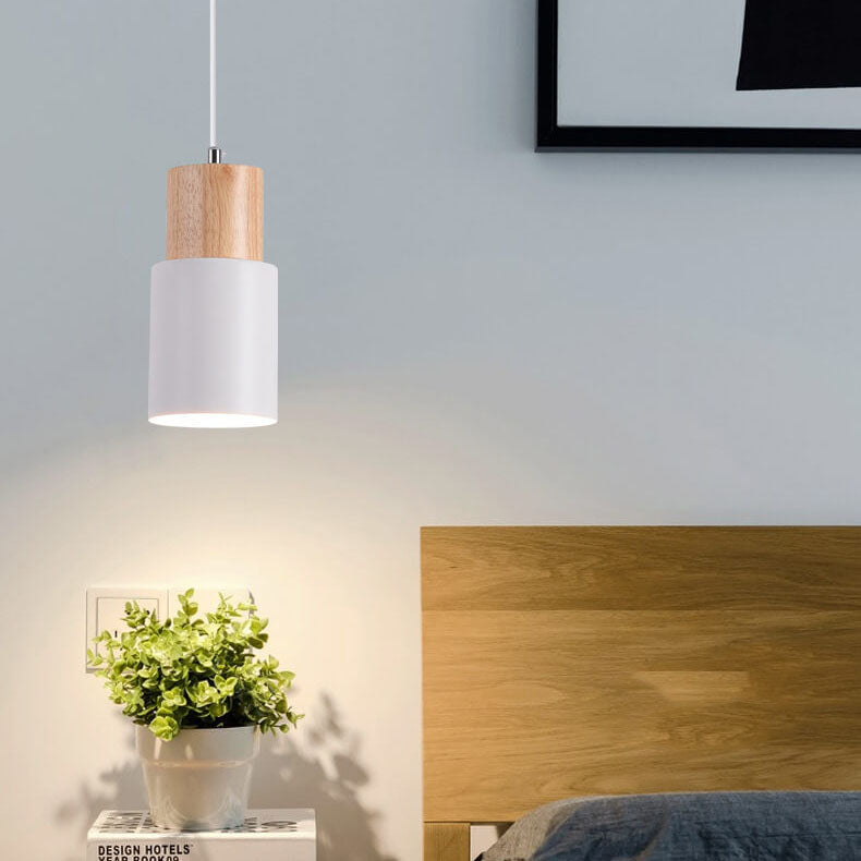 Nordic Wood Pendant Light with Cylinder Shade