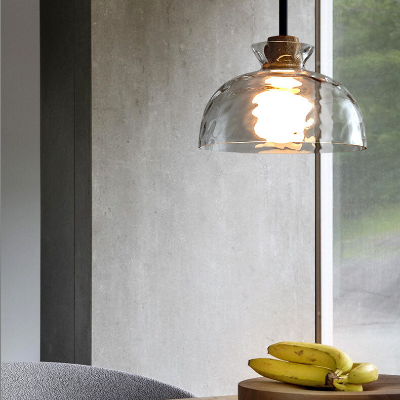 Nordic Glass Pendant Light with Wood Top