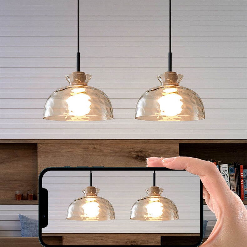Nordic Glass Pendant Light with Wood Top