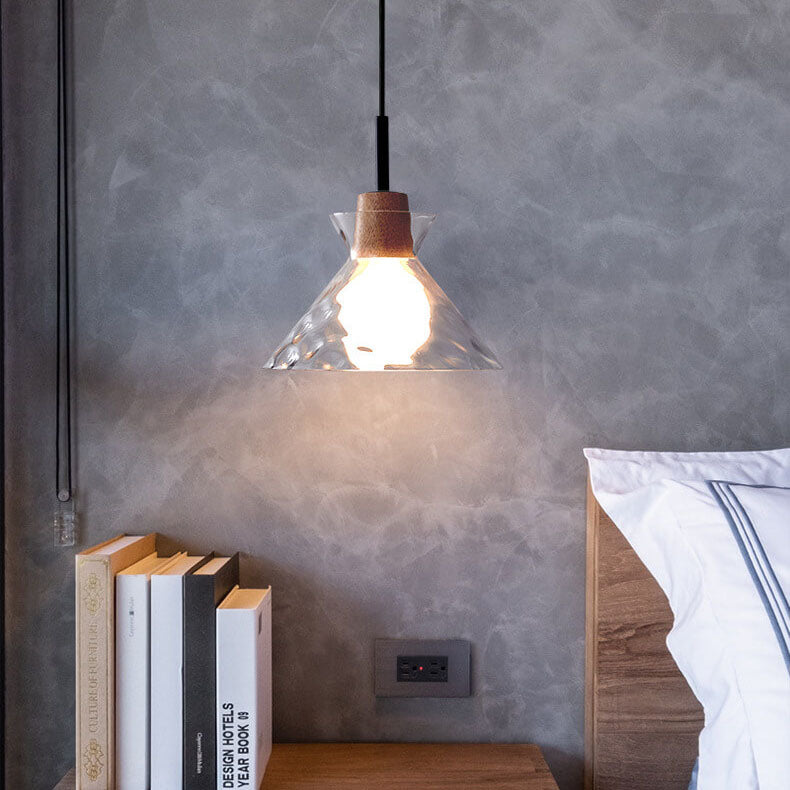 Nordic Glass Pendant Light with Wood Top
