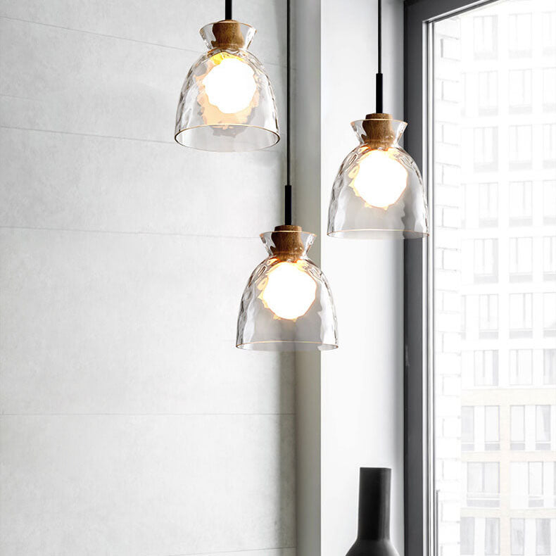 Nordic Glass Pendant Light with Wood Top
