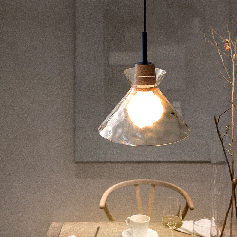 Nordic Glass Pendant Light with Wood Top