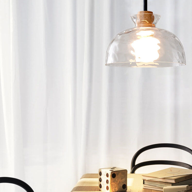 Nordic Glass Pendant Light with Wood Top