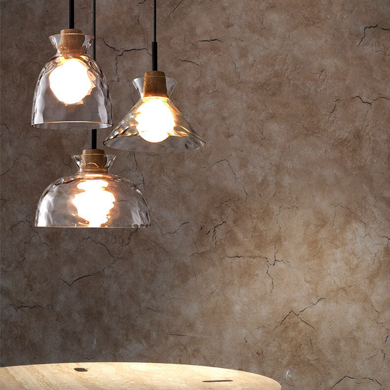Nordic Glass Pendant Light with Wood Top