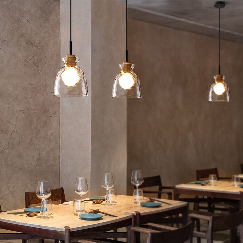 Nordic Glass Pendant Light with Wood Top