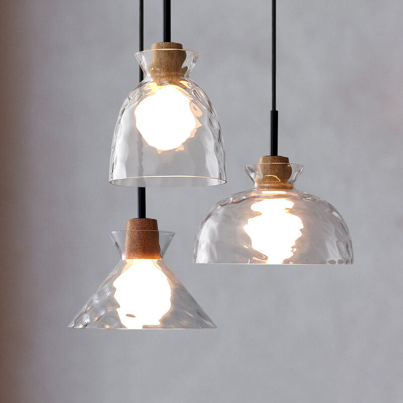 Nordic Glass Pendant Light with Wood Top