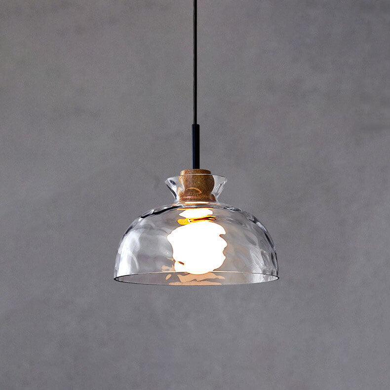 Nordic Glass Pendant Light with Wood Top