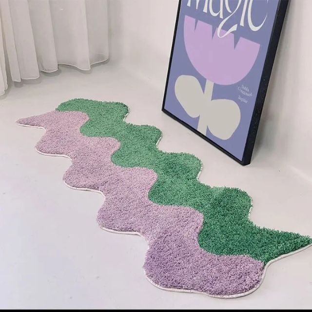 Abstract Color Block Rug with Wavy Design