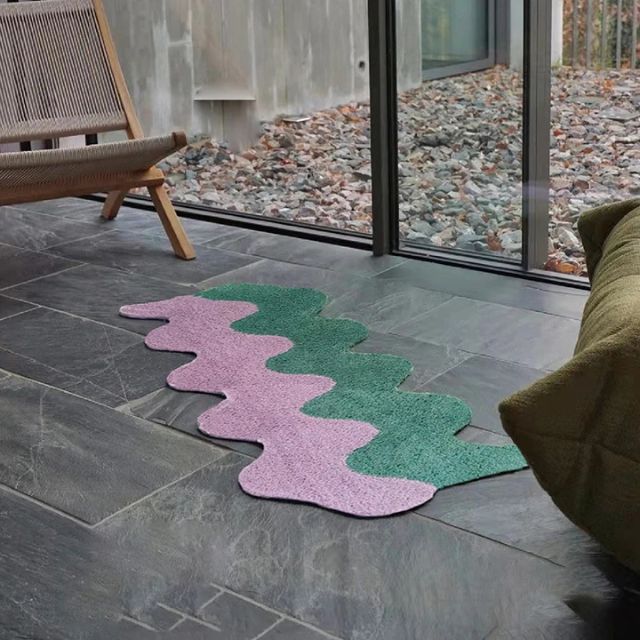 Abstract Color Block Rug with Wavy Design