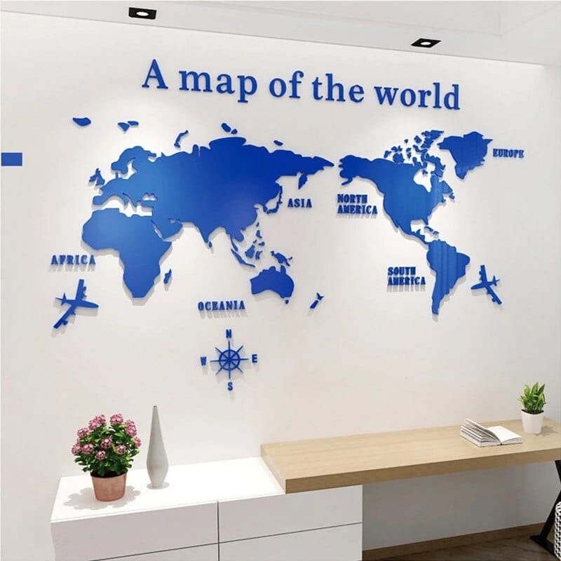 Acrylic World Map Wall Art with Compass