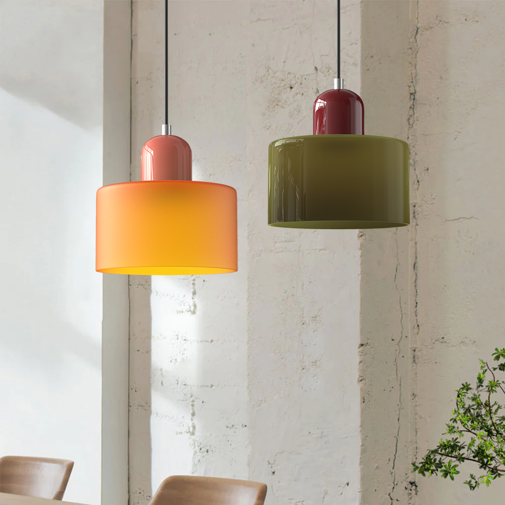 Bauhaus Glass Pendant Light with Iron Accent