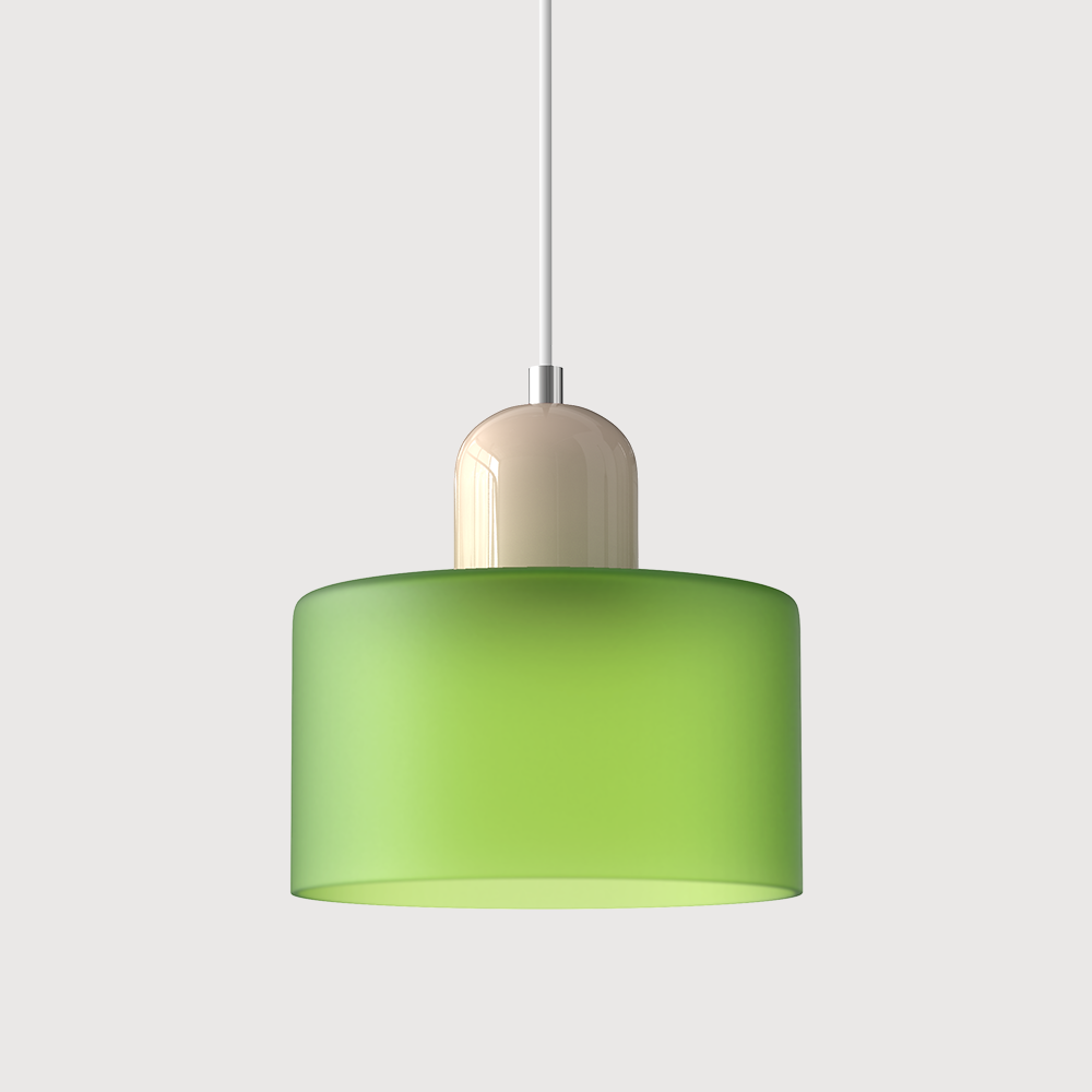 Bauhaus Glass Pendant Light with Iron Accent